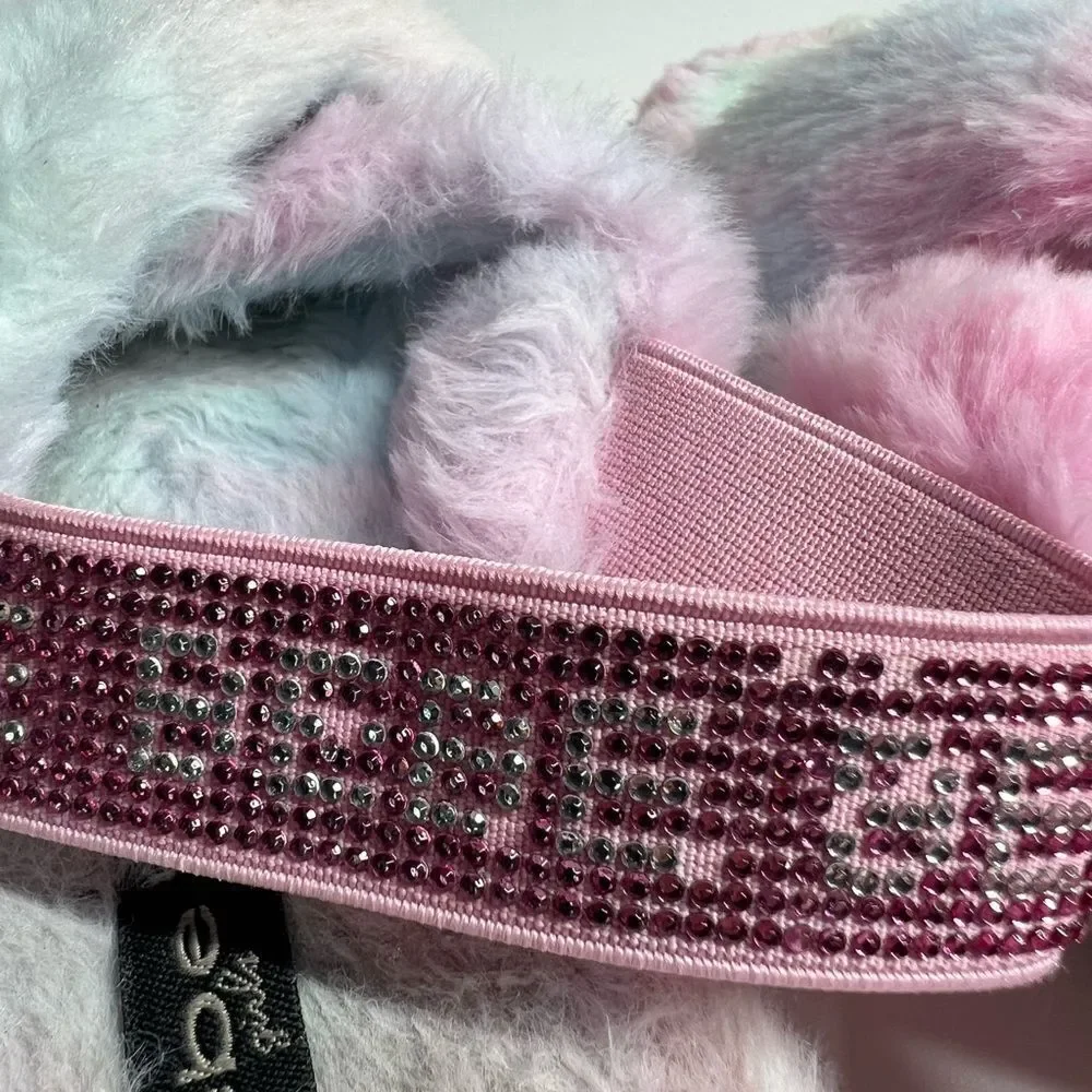 Bebe Girls Jeanna Faux Fur Open Toe Slingback Slippers Size XL 4/5